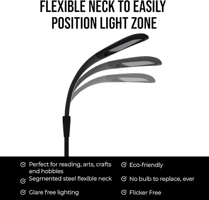 Stella Sky Two Premium 10W LED Task Light Floor Lamp - Black - Adjustable Dimmable Low Vision Natural Sunlight - Bright Macular Degeneration Lighting - Hobby, Crafting, Sewing, Artist, Reading, Office