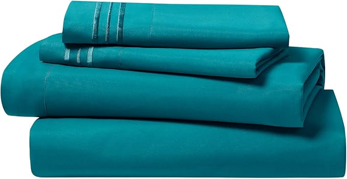Clara Clark Bed Sheets, Premier 1800 Series 4 Piece Bed Sheet Set, Deep Pocket, Wrinkle, Fade, Stain Resistant, Luxury Soft Bedding Sheets & Pillowcases, Twin-XL, Teal