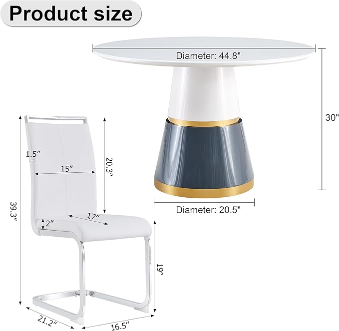 45 Inch Round Dining Table Set for 4, 5 Piece Kitchen Table and Chairs Set, White Faux Marble Table Top, Small Space Dining Set for Apartment or Dining Room