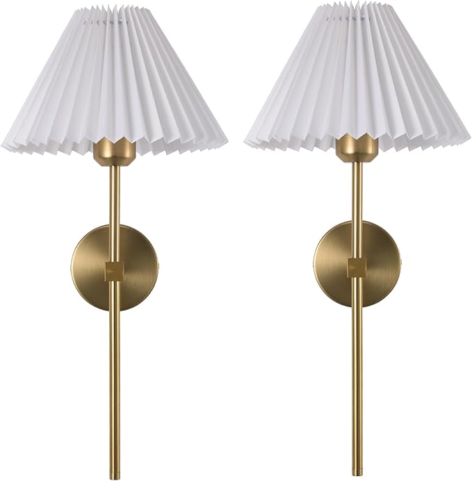 Wall Sconces Sets of 2 White Fabric lampshade Gold Wall Lamp Column Bracket Wall Lighting Bathroom Dresser Hardwired lamp Applicable to Living Room Bedroom Dining Room