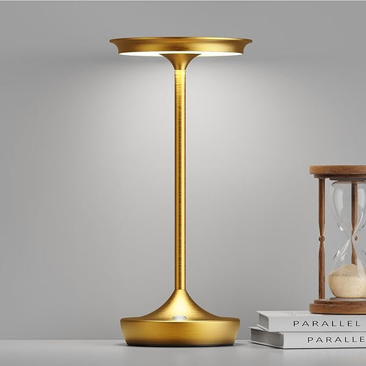 LED Rechargeable Cordless Table Lamps, Portable Outdoor Battery Operated Table Light 3 Color Stepless Dimming Table Lamp with Memory Function for Patio Restaurant Dining Room Gold