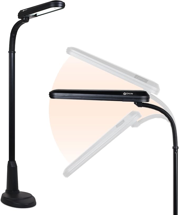 OttLite Standing Floor Lamp with Weighted Base & Adjustable Neck - 24w Energy Efficient Light Bulb for Bright Natural Daylight - Modern Home Decor, for Living Room, Reading, Bedroom, Dorm & Office