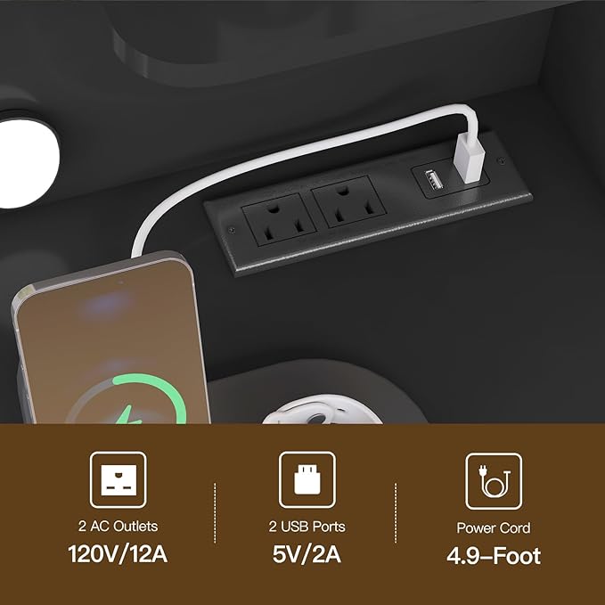 Large Makeup Vanity, 42.1" Vanity Desk with Mirror and Lights, Makeup Vanity Table with 7 Drawers, 4 Shelves, 5 Jewel Hooks & Power Strip, Vanity Desk Set for Bedroom, White