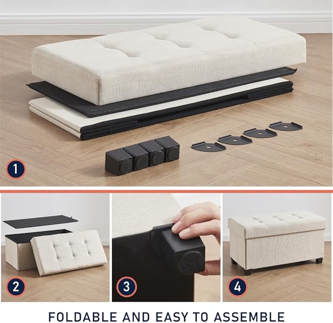 Ornavo Home 30 Inch Storage Ottoman, Large Storage Bench, Ottoman with Storage with Legs, Foot Rest Stool, Bedroom Bench - Beige