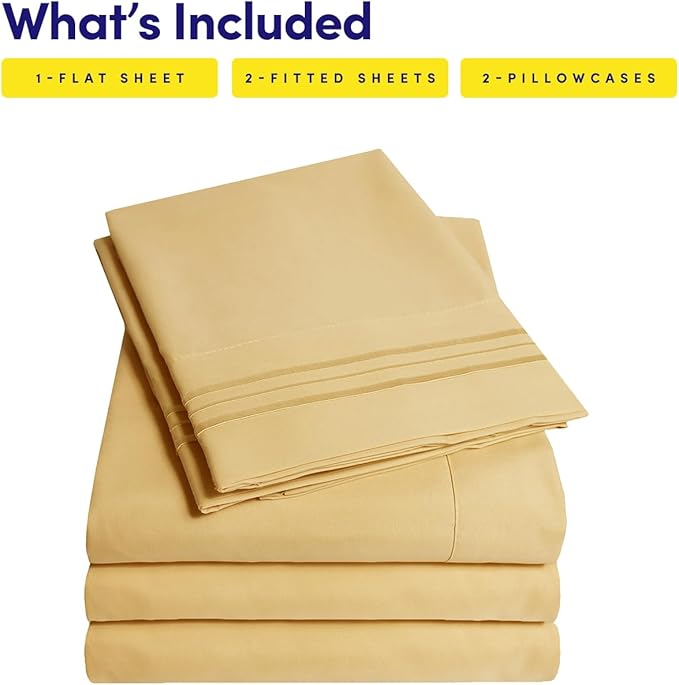 1500 Supreme Collection Extra Soft Split King Sheets Set, Camel - Luxury Bed Sheets Set with Deep Pocket Wrinkle Free Bedding, Over 40 Colors, Split King Size, Camel