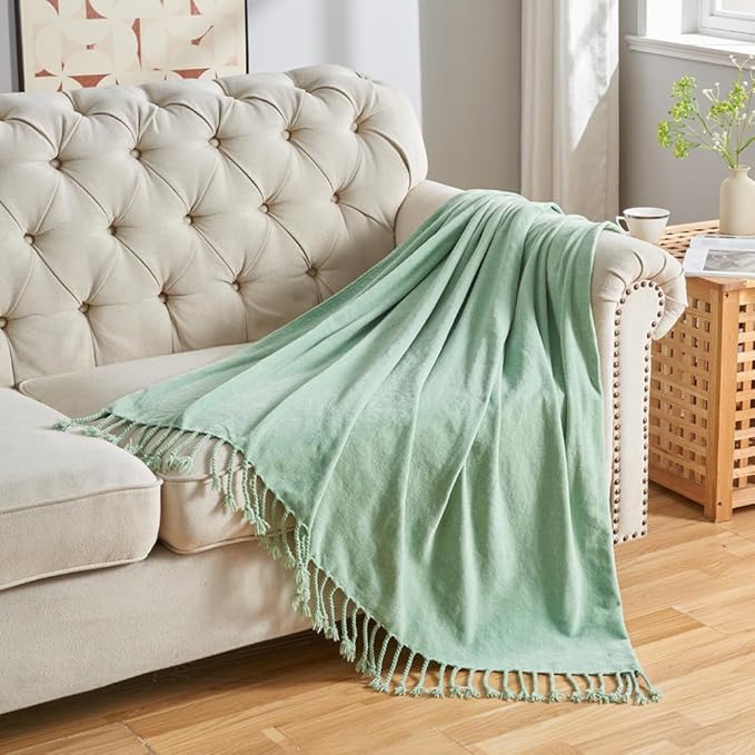 Lunarose Chenille Throw Blanket for Couch | Soft Cozy Lightweight Decorative Blankets Throws for Sofa Chair Bed Picni Beach | All Seasons Suitable (Sage Green, 50''×60‘’)