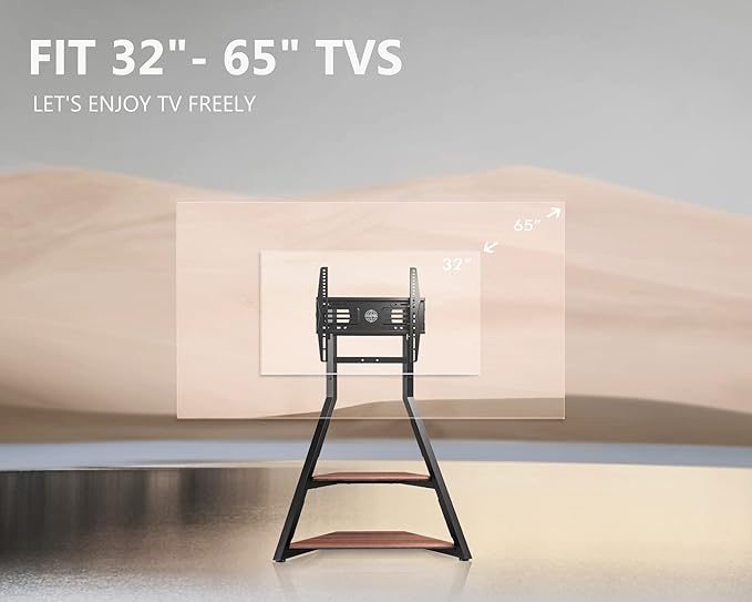 FITUEYES Design Corner TV Stand for 32 43 50 55 65 Inch TVs, Small Spaces Floor TV Stand Rolling TV Cart for LCD/LED Flat Curved Screens, Modern Living Room Television Stands, Eiffel Series, Walnut