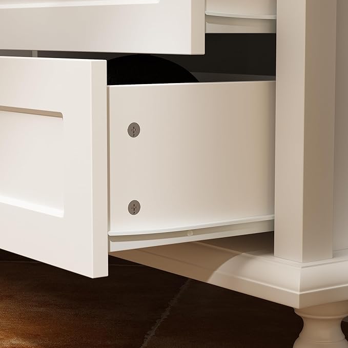 70.9" W Vintage TV Stand with Glass Doors for Televisions up to 75", Modern Entertainment Center Media Console Table with Drawers & Carved Legs for Living Room & Home Theater, White