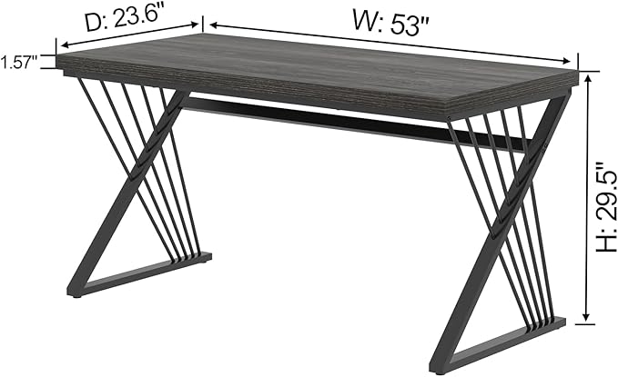 FOLUBAN Modern Home Office Desk, Rustic Wood and Metal Computer Desk, Writing Study Gaming Table PC Desks for Living Room Bedroom, Industrial Dark Gray, 53 inch