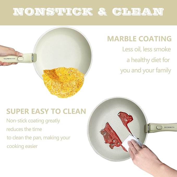 11 PCS Pots and Pans Set, Cookware set with removable Handles, Dishwasher and oven Safe, Detachable Cooking Set, Induction and Gas Stove kitch set, White