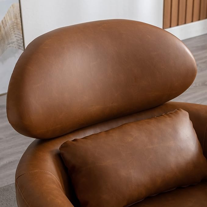 Accent Chair Set of 2 Upholstered Barrel Arm Chair for Living Room Bedroom Reception Room Office, Modern Soft Padded Single Sofa Chair with Golden Legs & Lumbar Pillow, PU Brown