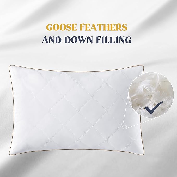 puredown® Goose Feathers and Down Pillow with Diamond Quilting with 100% Cotton Cover, Pack of 1, King Size