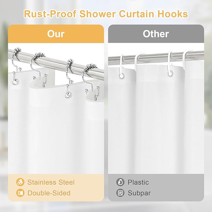 3 in 1 Extra Long Blue Shower Curtain Set-72 W x 84 H, Fog Blue Waffle and PEVA Liner Set with 12 Stainless Steel Hooks, Waterproof Fabric for Bathroom