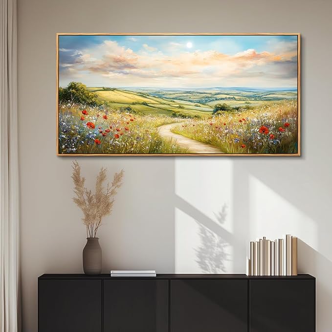 PHAOHUAXM Large Canvas Wall Decor For Living Room Wall Art For Bedroom Pastoral Mountain Path Landscape Painting Wood Frame Farmhouse Dining Room Office Home Decor Stretched Aesthetics 30"X60"