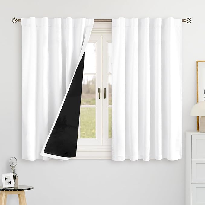 BGment Pure White Black Out Curtains 54 Inch Long, 100% Blackout Thermal Insulated Double Layer Full Room Darkening Rod Pocket and Back Tab Curtains for Bedroom, Each 42 x 54 Inch, 2 Window Panels