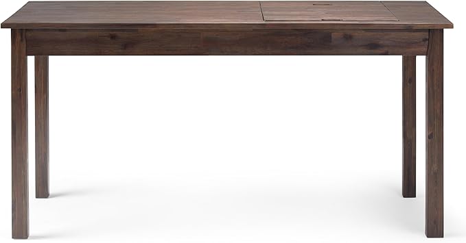 SIMPLIHOME Monroe Desk - 60-Inch Wide Solid Acacia Wood Writing Desk in Distressed Charcoal Brown, Rustic Contemporary Home Office Computer Table with Storage and Built-In USB and Power Outlet