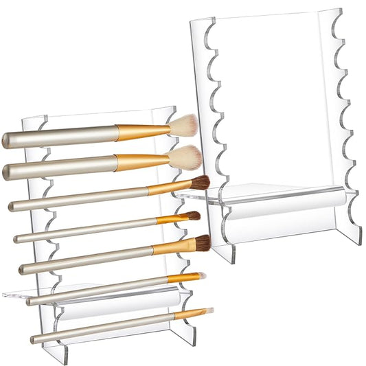 Geelin 2 Pcs Acrylic Makeup Brush Holder for Vanity Brushes Dryer Rack Pen Stand Display for Makeup Artist Nail Brushes Paintbrushes