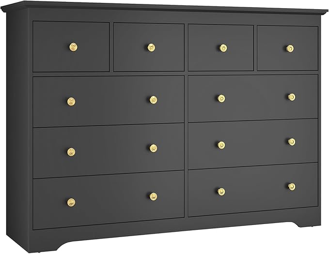 Black Dresser for Bedroom，55" Wide 10 Drawers Dressers,Modern Wooden Chest for Living Room, Hallway