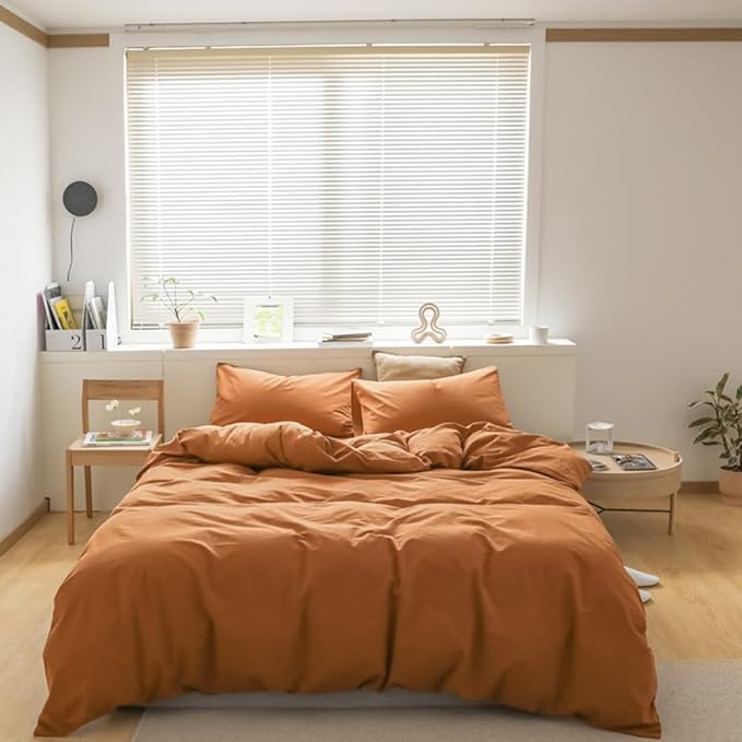 CLOTHKNOW Pumpkin Full Size Comforter Sets Brown Rust Bedding Comforter Sets Caramel Comforter Orange Terracotta Comforter with 2 Pillow Cases