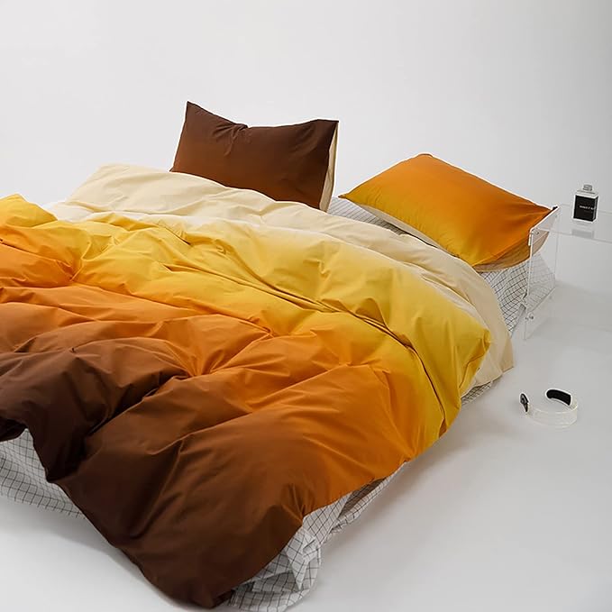 Luxlovery Gradient Orange Comforter Twin Mustard Yellow Brown Beige Bedding Set Cotton Quilts Modern All Season Ink Color
