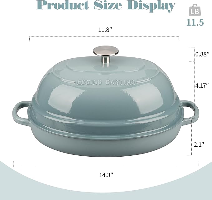 Enameled Oval Cast Iron Dutch Oven Pot with Lid, Bread Dutch Oven for Sourdough Bread Baking, 6QT, Seasalt