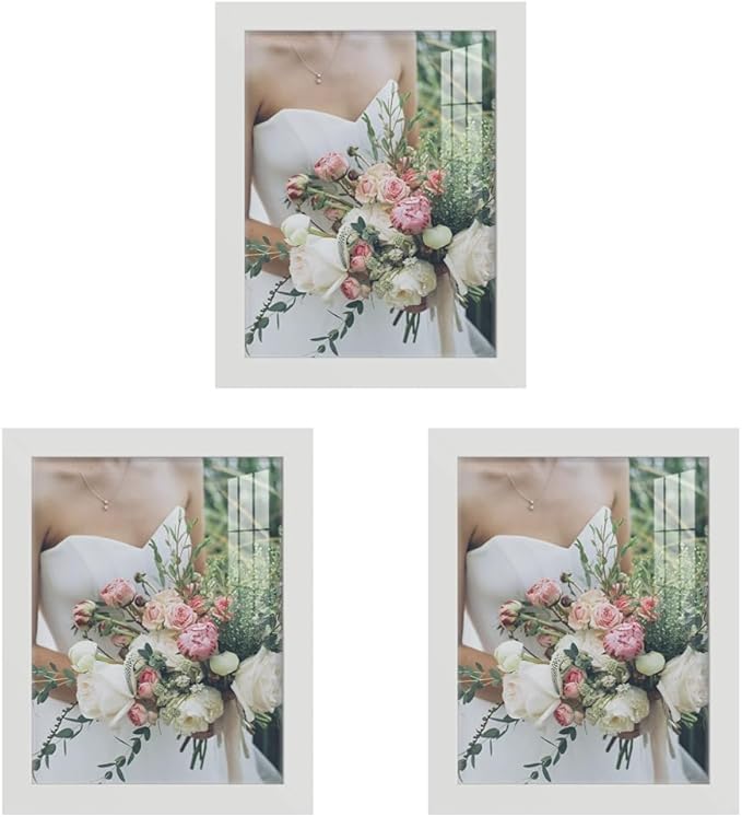 Renditions Gallery 8x10 inch Picture Frame High-end Modern Style, Made of Solid Wood and High Definition Glass Ready for Wall and Tabletop Photo Display, White Frame (Pack of 3)