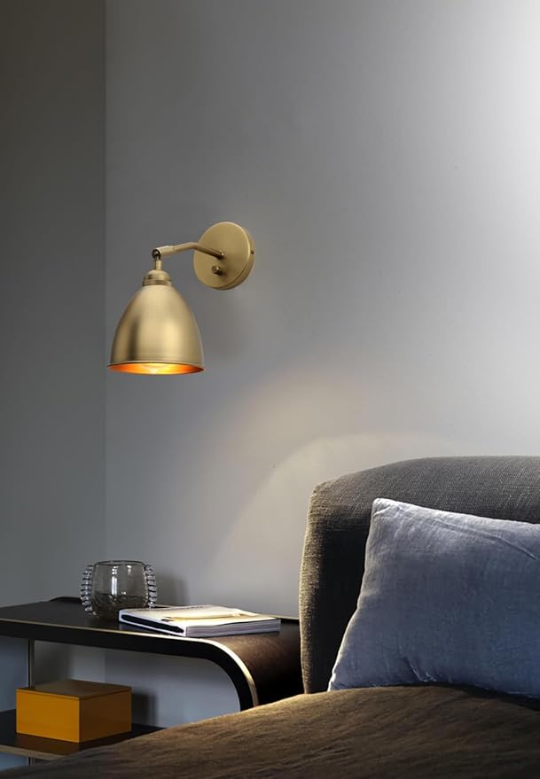 Yosoan Vintage Wall Sconce Bookcase Light, 1-Light Dimmable On Off Switch Hardwired Industrial Mount Metal Fixture Lighting Lamp with 6.1" Oval Antique Metal Shade in-Build Gold Reading Light for Bed