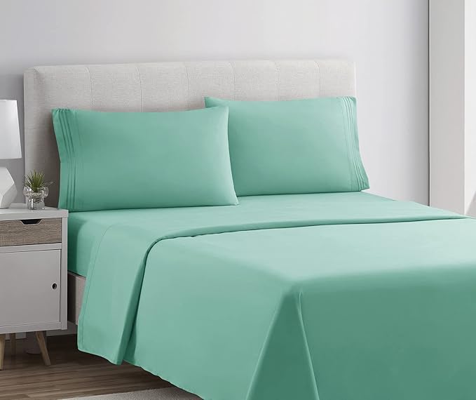 Clara Clark Bed Sheets, Premier 1800 Series 4 Piece Bed Sheet Set, Deep Pocket, Wrinkle, Fade, Stain Resistant, Luxury Soft Bedding Sheets & Pillowcases, King, Mint Green