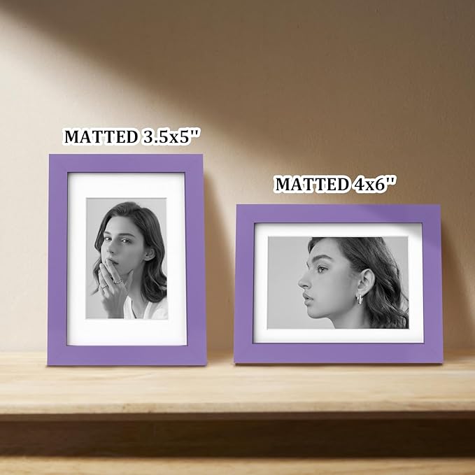 Egofine 5x7 Picture Frame Made of Solid Wood,Covered by Plexiglass Display Pictures 3.5x5/4x6 with Mat or 5x7 Without Mat for Table Top Display and Wall Mounting Photo Frame, Purple