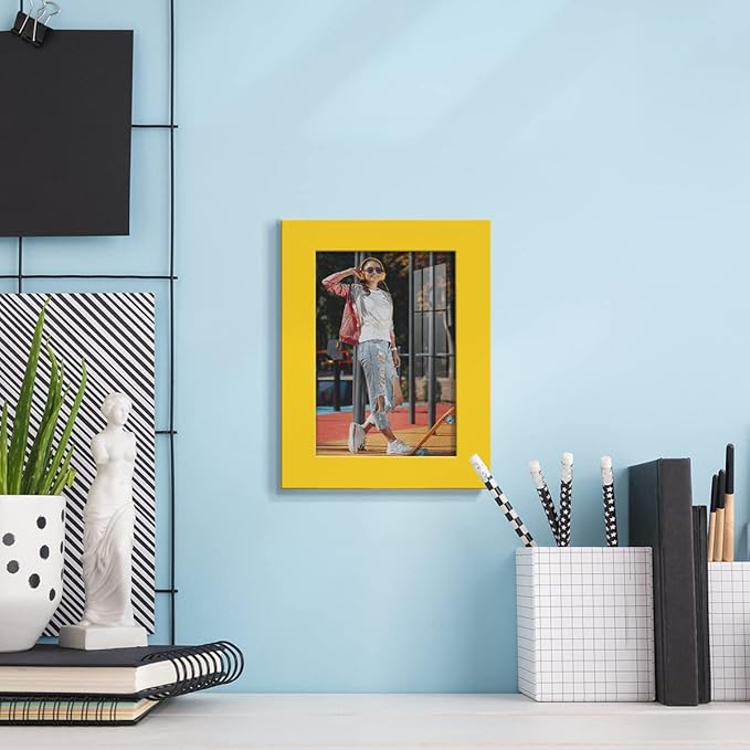 Renditions Gallery 3.5x5 inch Picture Frame High-end Modern Style, Made of Solid Wood and High Definition Glass Ready for Wall and Tabletop Photo Display, Yellow Frame