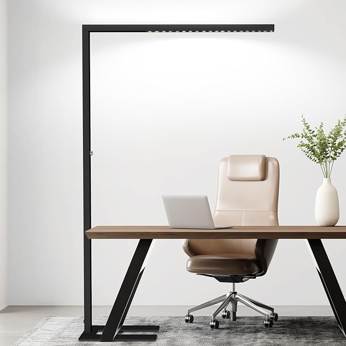 STERREN 77" LED Floor Lamp, 7350LM Dimmable Eye-Care Standing Piano Lamp, 70W Modern Tall Reading Light Bright Lighting for Office Living Room Bedroom, 4000K Natural Daylight - Black