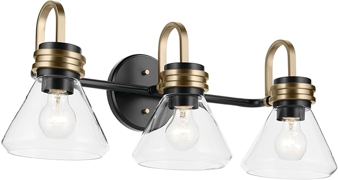 Kichler Farum 26" 3-Light Vanity Light with Clear Glass in Black, for Single or Double Vanity, Over a Mirror, Powder Room, Bathroom (26" W x 9.5" H) 55155BKCLR