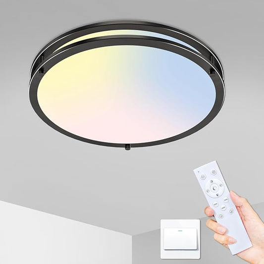 libtit 10Inch Flush Mount Ceiling Lights with Remote, 18W Dimmable LED Ceiling Light with Nightlight and Timer, 3000K-6500K Adjustable Black Light Fixture for Closet Kitchen Hallway Bathroom-1Pack