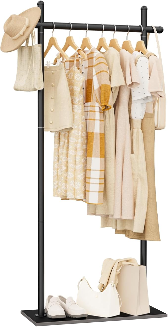 Coat Rack Freestanding with Natural Rock Base, Metal Coat Hanger Stand, Industrial Garment Rack, Clothes Tree for Bedroom Living Room Office To Hang Clothes, Hats, 68.9in, Black, Large