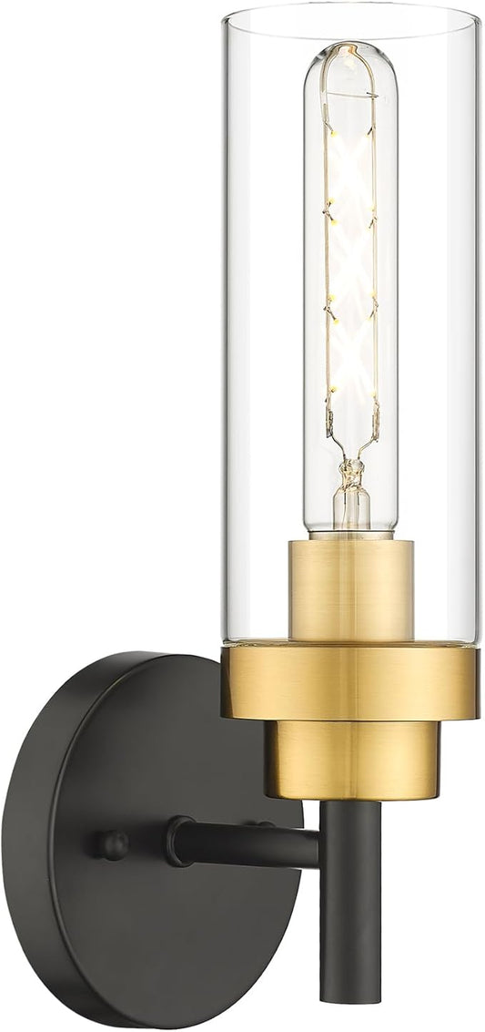 Emak Black and Gold Sconces Wall Lighting, Modern Vanity Lights with Clear Glass Shade, Wall Sconce for Bathroom, Bedroom, Living Room, Hallway, WS085-BKBGD