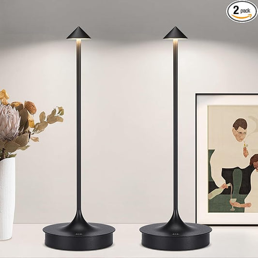 Set of 2 Small Cordless Table Lamp Rechargeable, Battery Operated Desk Lamp, 4000mAh LED Touch Lamp, Dimmable Portable Outdoor Waterproof Wireless Table Light for Restaurants/Bars/Outdoor(Black
