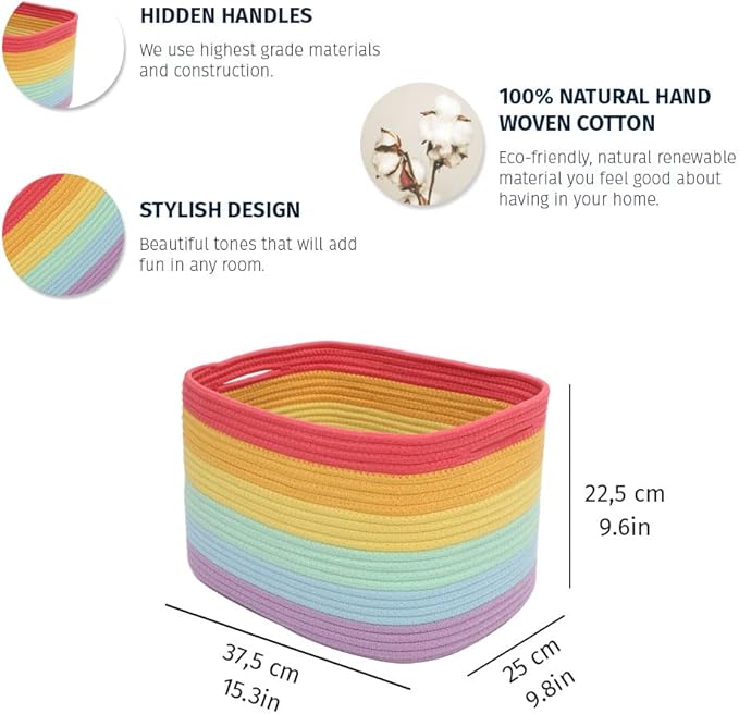 OrganiHaus 3-Pack Rope Rainbow Storage Baskets for Shelves | for Classroom and Nursery | Storage Bins & Toy Organizer for Baby Room