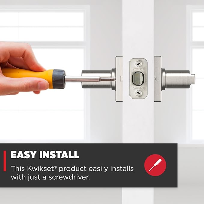 Kwikset Casey Interior Privacy Door Handle with Lock, Door Lever for Bathroom and Bedroom, Satin Nickel Reversible Keyless Turn Lock, with Microban Protection (Pack of 10)