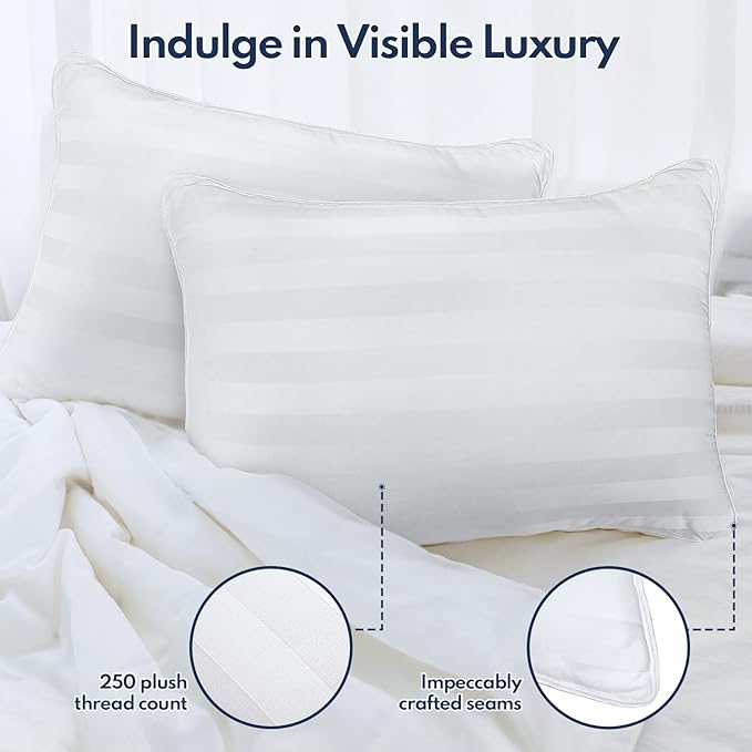 DIORIS Pillows Queen Size Set of 2 - Luxury Hotel Collection Bed Pillows for Sleeping, Supportive Side Sleeper Pillow, Fluffy Down Alternative Microfiber Filled for Back, Stomach Sleepers