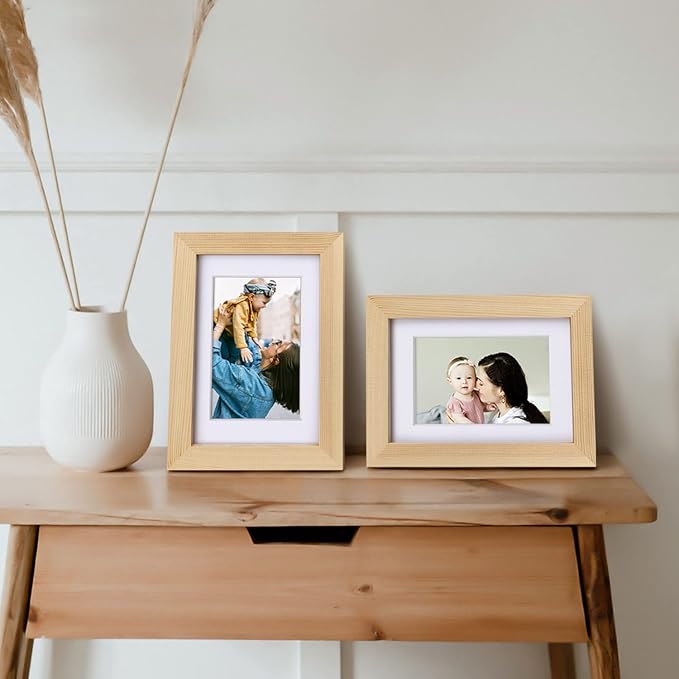 Egofine 4x6 Picture Frame Natural Wood Made of Solid Wood with Plexiglass, Display Pictures 3.5x5 with Mat or 4x6 Without Mat for Tabletop and Wall Mounting
