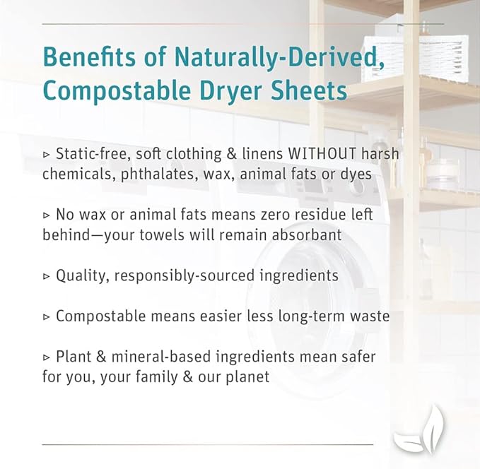 Grab Green Wet Dryer Sheets, 96 Count, Fragrance Free, Plant Based, Softens Fabrics, Reduces Static Cling and Wrinkles