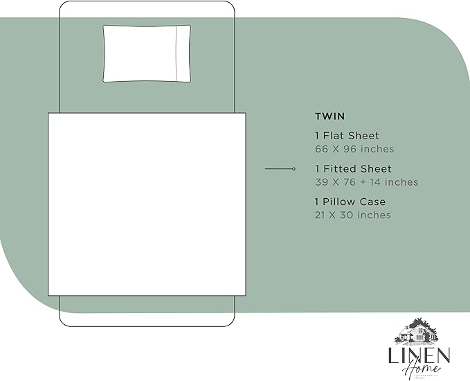 Linen Home 100% Cotton Percale Sheets Twin Size, Frosty Green, Deep Pocket, 3 Pieces Set - 1 Flat, 1 Deep Pocket Fitted Sheet and 1 Pillowcase, Crisp Cool and Strong Bed Linen