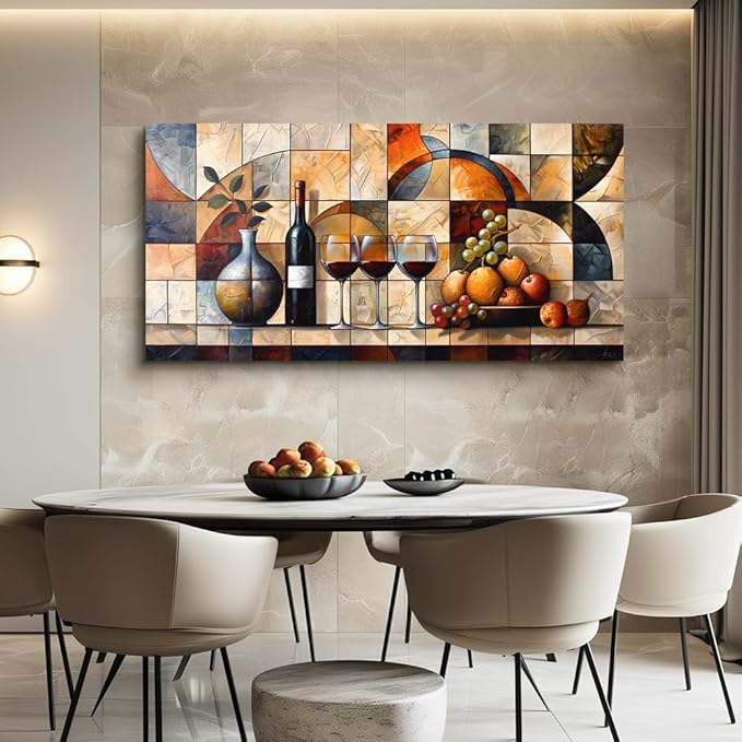 PHAOHUAXM Large Canvas Wall Art For Living Room Office Restaurant Wall Decor For Bedroom Abstract Wine Glass Oil painting Framed Decor Printing Artwork Farmhouse Home Decor Mural Aesthetics 30"X60"