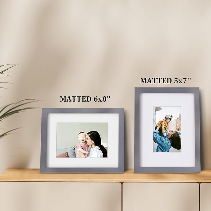 Egofine 9x12 Picture Frame Made of Solid Wood Covered by Plexiglass, Wood Frame for Pictures 5x7/6x8 with Mat or 9x12 without Mat, Tabletop and Wall Mounting Display, Dark Grey