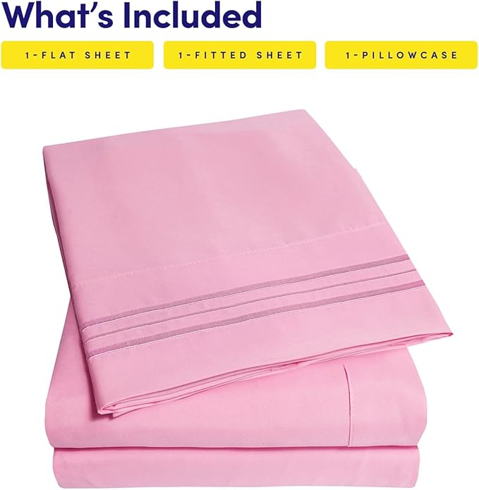 1500 Supreme Collection Twin XL Sheet Sets Pink - 3 Piece Bed Sheets and Pillowcase Set for Twin XL Mattress - Extra Soft, Elastic Corner Straps, Deep Pocket Sheets, Twin XL Pink