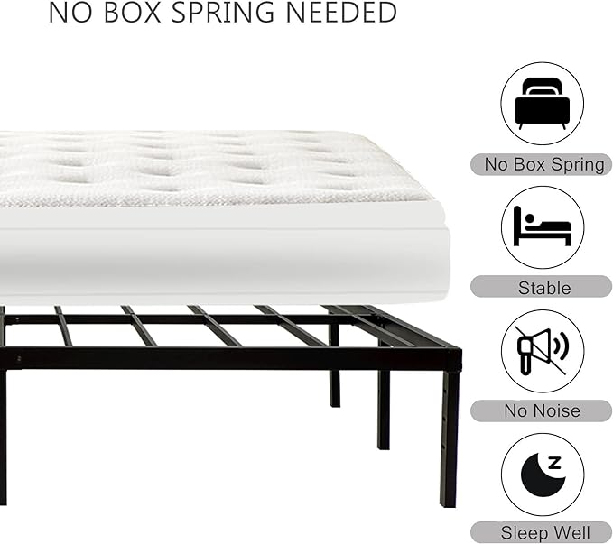 Queen Size Bed Frame 18 inch Tall, 3500lbs Heavy Duty Metal Platform with Steel Slats Support, No Box Spring Needed, 18-inch Bedframe with Ample Storage, Sturdy and Noise-Free, Black