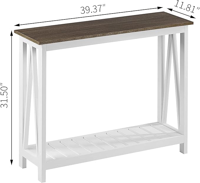 ChooChoo Farmhouse Console Table, Rustic Vintage Narrow Sofa Table for Entryway, Living Room, Hallway, 40 White