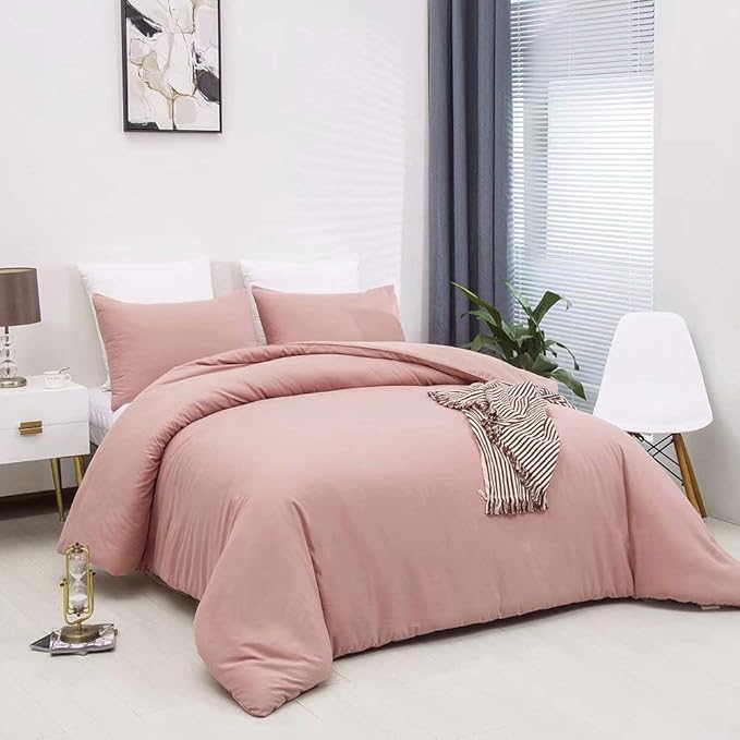 Cottonight Pink Comforter Set Queen Women Girls Blush Pink Bedding Set Full Quilts Blanket Solid Color Dusty Rose Comforter Set
