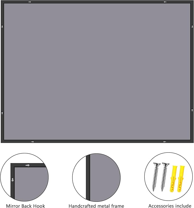 36x50inch Bathroom Mirror, Black Rectangle Mirror with Thin Metal Frame, Large Rectangular Wall Mirror for Bathroom, Living Roomm, Hair Salon, Big Farmehouse Mirror Hang Horizontal/Vertical