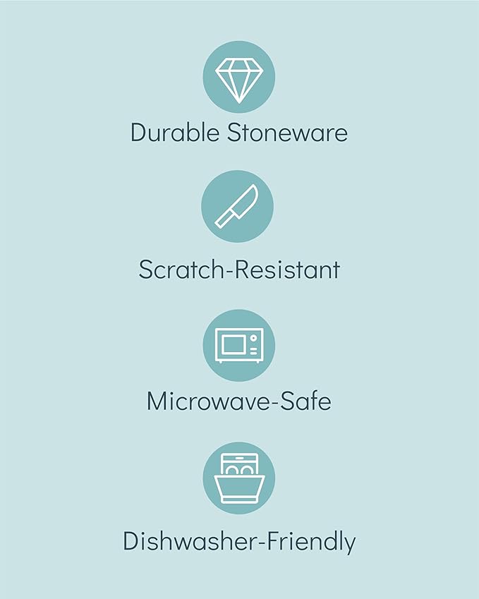 Stoneware Dinnerware Set for 4 People HYGGE 12-Piece - Elegant Scandi Design - Premium Dish Set - Bowl and Plate Set - Tableware for 4 People in a Ribbed Design - Pure Living in Gray-Blue